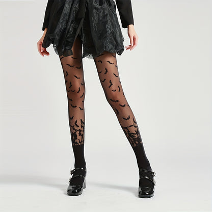 Dark Bat Print Tights, Halloween Costumes Vintage Slim Fit Pantyhose, Women's Stockings & Hosiery
