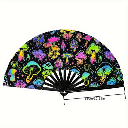 Vibrant Neon & Hand-Drawn Art Fan - Lightweight Portable Foldable Design, Protection for Outdoor Camping Parties, Street Style Accessories, Creative Fashion Prop, Party Accessory, Whimsical Design, Durable Fabric