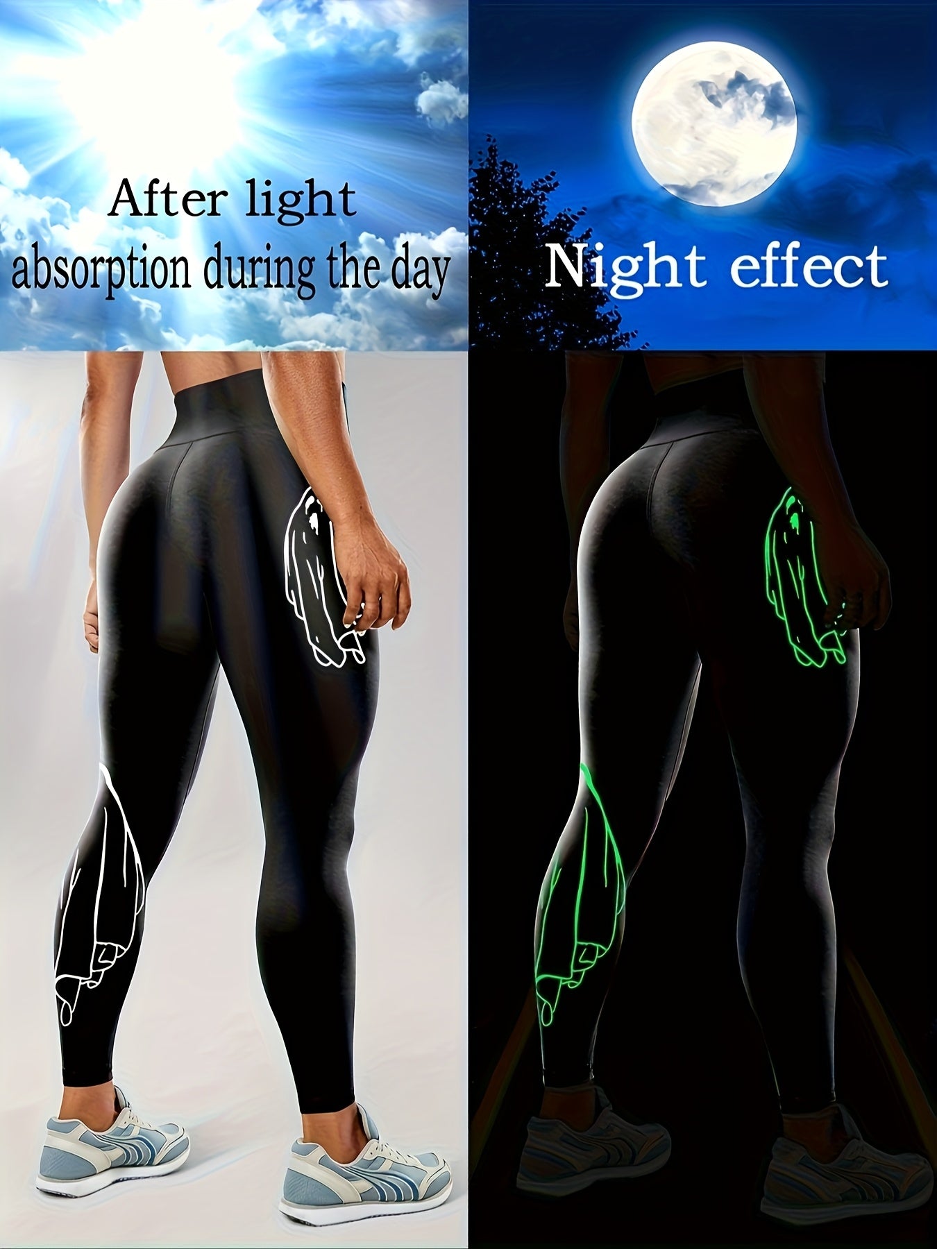 Halloween Fluorescent Skeleton Hands Printed Sports Yoga Leggings, High Waist Workout Running Sports Tight Pants, Women's Activewear Carnaval for carnival & Music Festival