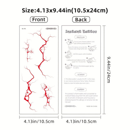 4 Lightning Tattoo Stickers with Floral Blood Vessel Design, Waterproof Halloween Makeup Face Decals - Realistic Black Sketch Temporary Tattoos for Men & Women: Arm, Thigh, Body Art, Long-Lasting Fake Tattoos