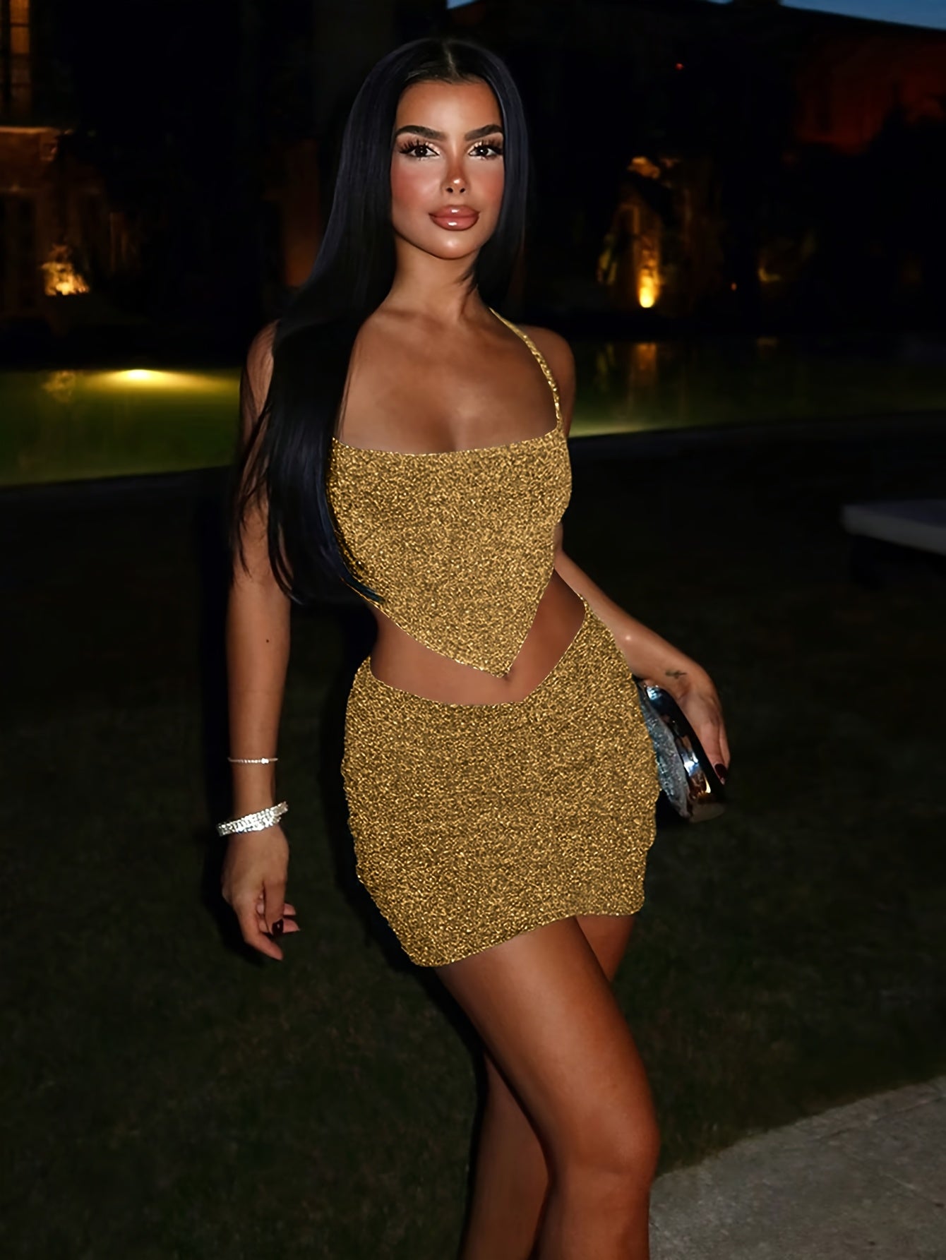 Backless Crop Top Sexy Hip-Hugging Skirt Women's Set