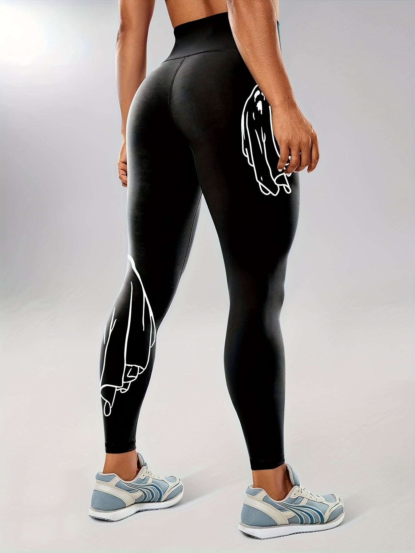 Halloween Fluorescent Skeleton Hands Printed Sports Yoga Leggings, High Waist Workout Running Sports Tight Pants, Women's Activewear Carnaval for carnival & Music Festival