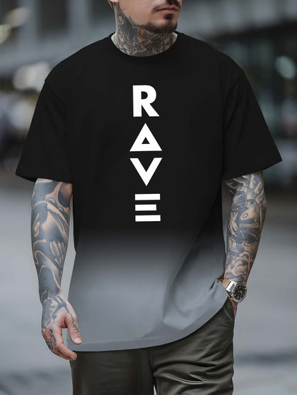 Men's Gradient Rave Graphic T-Shirt - Ice Silky Breathable, Quick-Dry, Round Neck, Short Sleeve, Casual Summer Tee in Vibrant Orange to Black Ombre Design