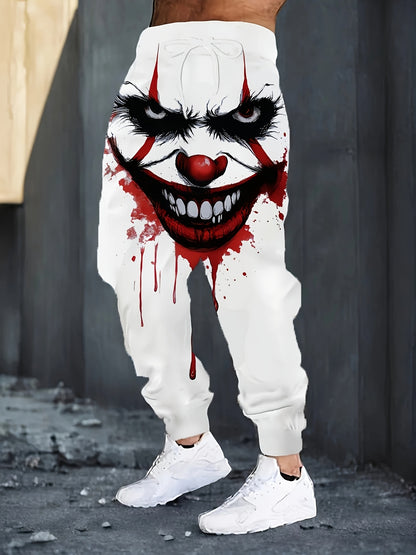 [Scary Horror Clown Pants] Horror Clown Pants for Men | Bloody Splatter Design, White with Red Accents - Costume Party Outfit, Halloween Casual Attire - Funny Scary Jumpsuit Bottoms - Regular Fit Trousers for Everyday or Them