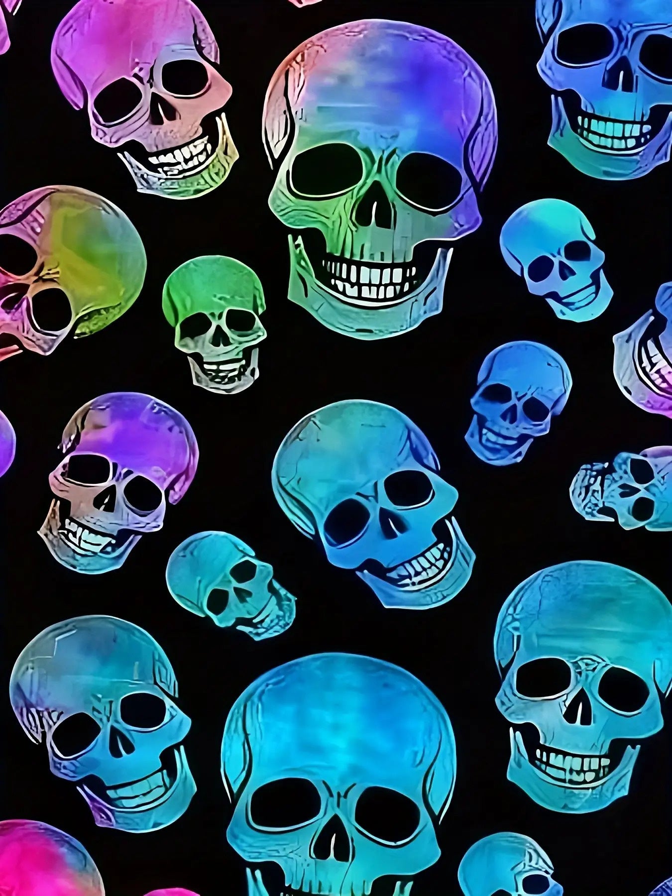 Men's 3D Skull Print Hooded Sweatshirt - Neon Glow Gothic Punk Style with Multicolor Gradient, Regular Fit Long Sleeve Pullover, Drawstring Hood & Pocket, Machine Washable Knit Fabric for Gym, Outdoor, Casual Wear (Skull Patt