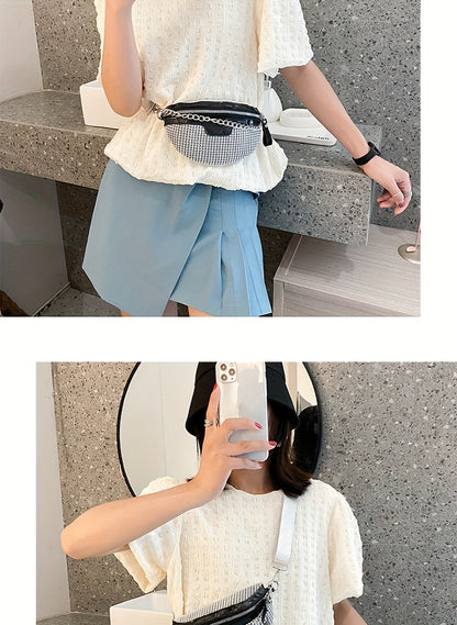 Shining Rhinestone Waist Bag, Bling-Bling belt bag for Women, Trendy Chain Decor Crossbody Chest Bag Bum Bag belt bag