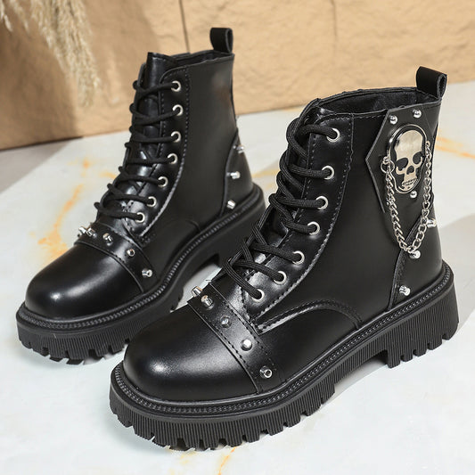 [Gothic Chunky Platform Boots] Women's Chunky Platform Boots - Gothic Lace-Up Ankle Boots with Thick Platform Sole, PU Synthetic Cover Upper, Round Toe for Edgy Streetwear, Concerts, Everyday - Non-Slip Rubber Outsole - Easy-