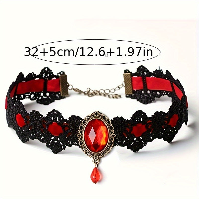 Gothic Lace Choker Necklace with Rhinestone, Adjustable Clavicle Jewelry, Women'S Fashion Collar, Gift for Parties, Halloween, All-Season Accessory