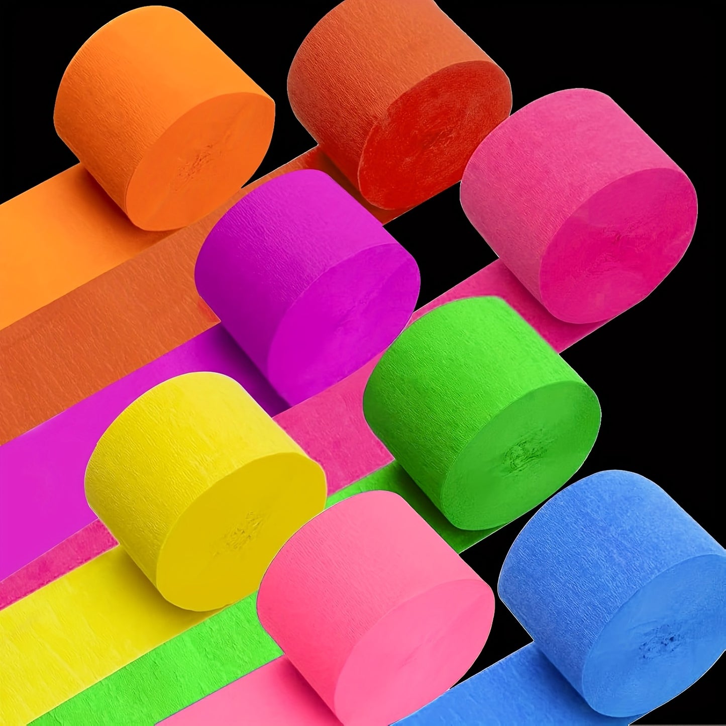 Light-up crepe paper streamer, 8 rolls of luminous UV active fluorescent light party, requires purple light irradiation for luminescence, neon streamers suitable for wedding birthday black light party supplies decoration