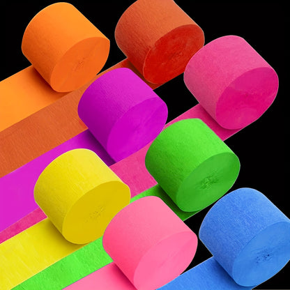 Light-up crepe paper streamer, 8 rolls of luminous UV active fluorescent light party, requires purple light irradiation for luminescence, neon streamers suitable for wedding birthday black light party supplies decoration