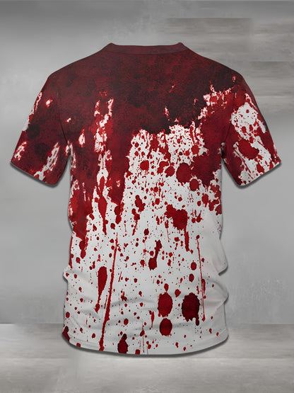 [Horror Blood Splatter Tee] Spooky Halloween Men's Horror Blood Splatter T-Shirt | Red Graphic Tee for Costumes, Parties - Non-See-Through Casual Shirt - Machine Washable for Everyday & Themed Outfits, Comfortable Fit