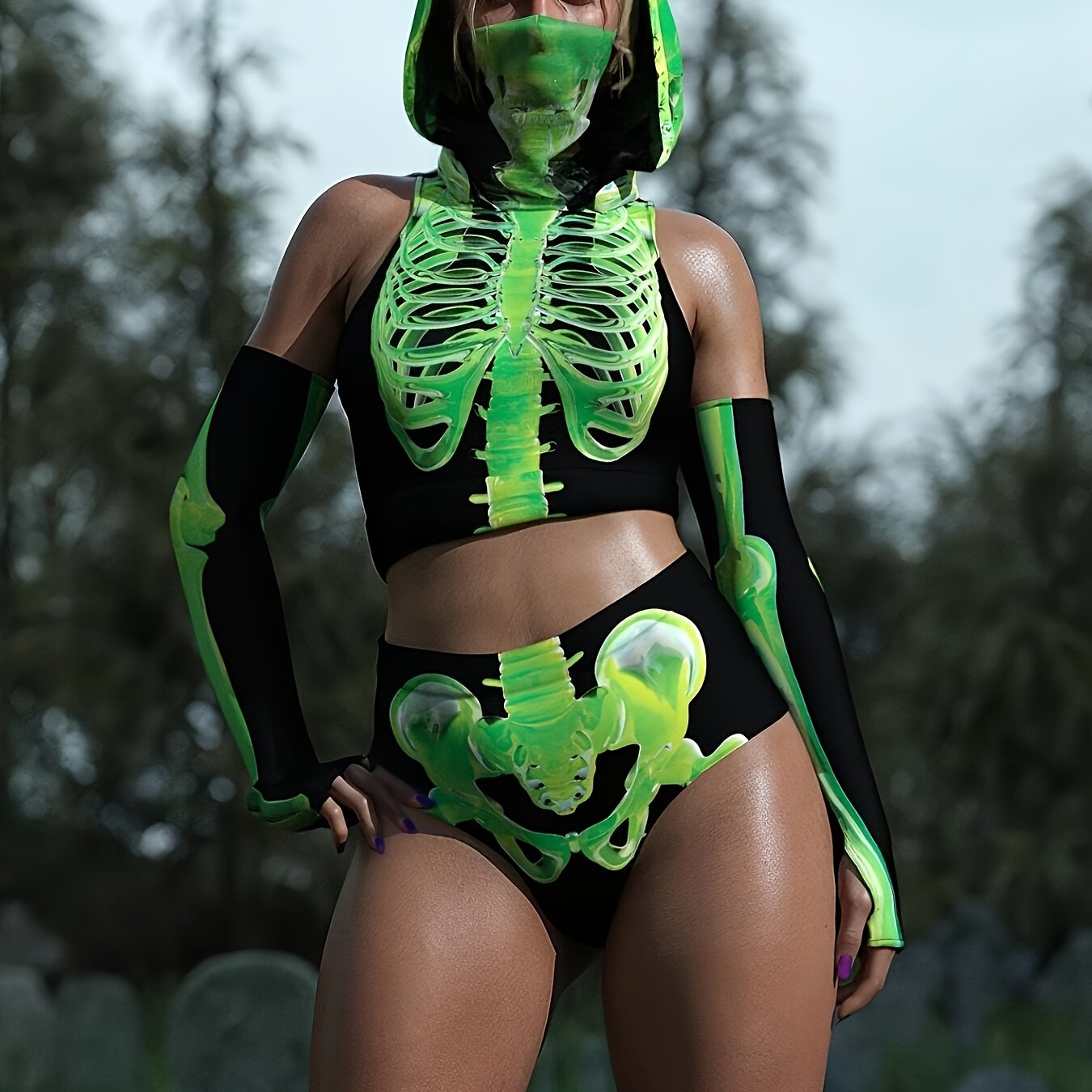 Women'S Halloween Futuristic Costume - Superhero Outfit with 3D Printed Skeleton Pattern, Cosplay and Year-Round Fashion, Sexy Skeleton for Women, Tight-Fitting, Seasonal Party Attire, Performance Costume, All Seasons | Skull