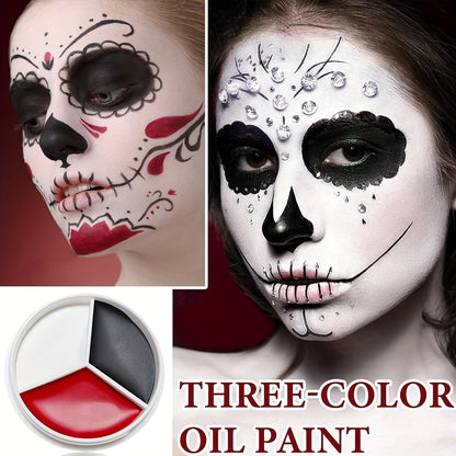 [Gentle] Professional Face & Body Paint Palette - Black, White, Red Oil-Based Cream for Halloween, Clowns, Zombies, Vampires - Easy Blend, Long-Lasting Adult Costume Makeup, Halloween Costumes