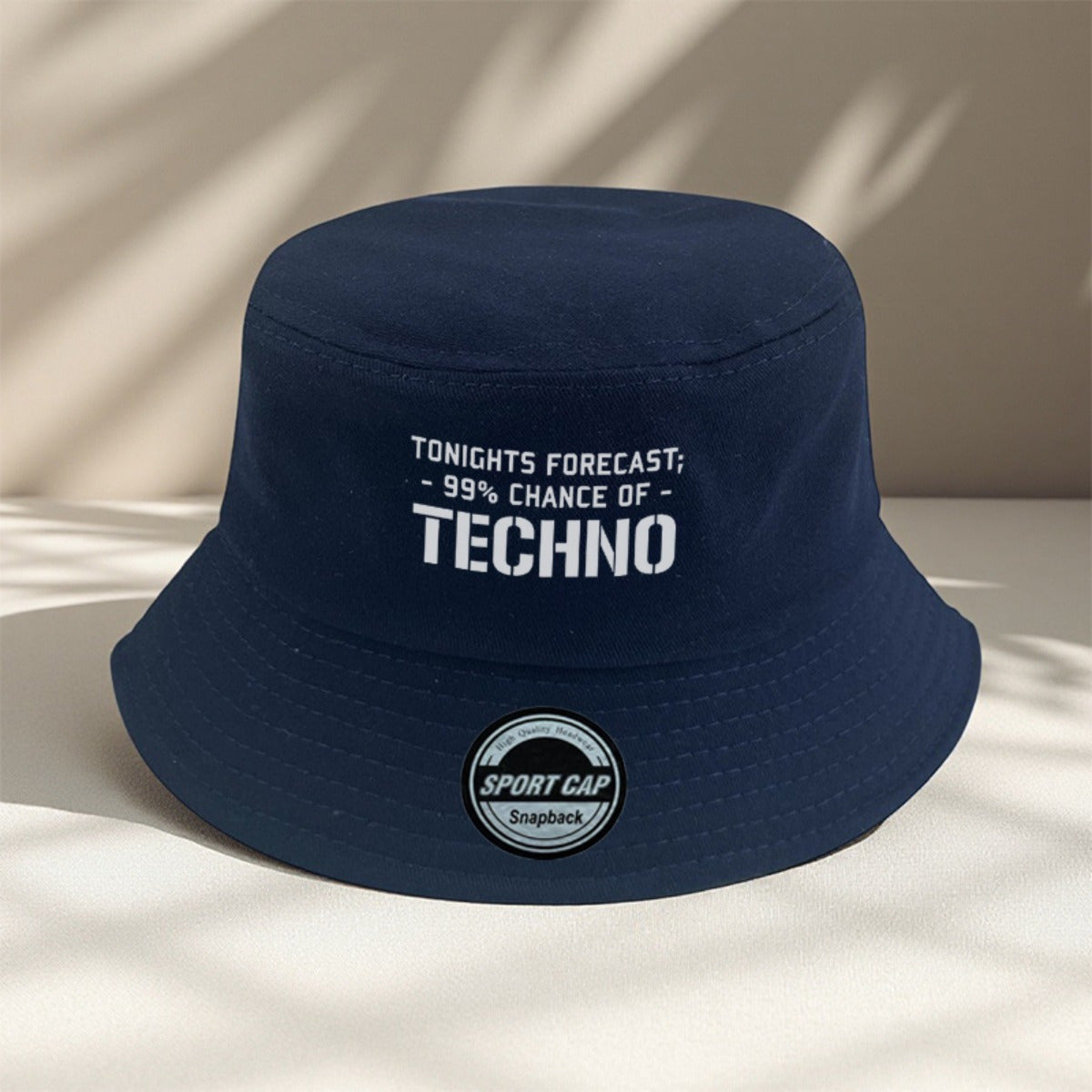 Men's Techno Music Bucket Hat - Tonight's Forecast Chance of Techno Print, Lightweight Breathable Sun Hat for raves, clubs, beach - Machine Washable Polyester Cap (Black/5 Colors Available) - Dad Hat Trucker Hat for Techno En