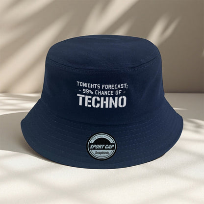 Men's Techno Music Bucket Hat - Tonight's Forecast Chance of Techno Print, Lightweight Breathable Sun Hat for raves, clubs, beach - Machine Washable Polyester Cap (Black/5 Colors Available) - Dad Hat Trucker Hat for Techno En