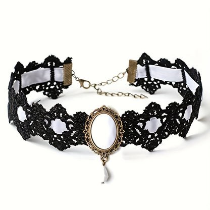 Gothic Lace Choker Necklace with Rhinestone, Adjustable Clavicle Jewelry, Women'S Fashion Collar, Gift for Parties, Halloween, All-Season Accessory