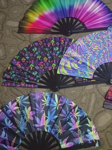 Vibrant Neon & Hand-Drawn Art Fan - Lightweight Portable Foldable Design, Protection for Outdoor Camping Parties, Street Style Accessories, Creative Fashion Prop, Party Accessory, Whimsical Design, Durable Fabric