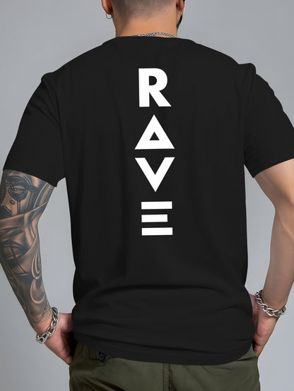 Men's Trendy Summer Short-Sleeve T-Shirt with "Rave" Graphic Print - Breathable, Versatile Round Neck Tee for Beach Vacations & Casual Wear, Breathable Clothing | Relaxed Fit Shirt | Comfortable Fabric, Shirts for Summer