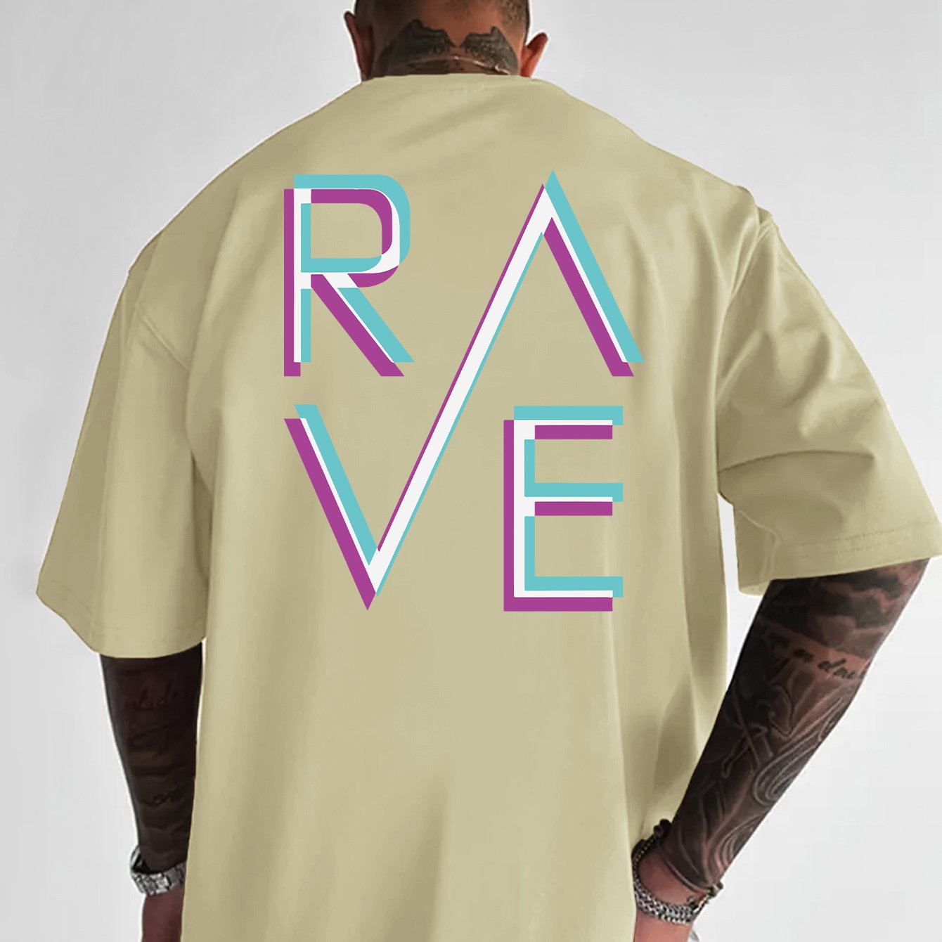 Men'S Casual Loose Fit Crew Neck T-Shirt with "RAVE" Graphic Print - Vibrant Neon Letter Design, Short Sleeve, Summer Essentials, Perfect Gift for Music Lovers, Everyday Tshirt | Vibrant Graphic Tee | Comfortable Fit, PLUS SI