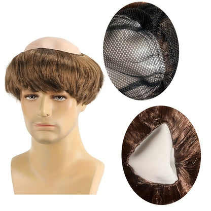 Men'S Brown Shaved-Head Monk Wig - Straight Short Hairpiece with Cap, Perfect for Halloween Costume, Themed Parties & Role-Playing (Cosplay)