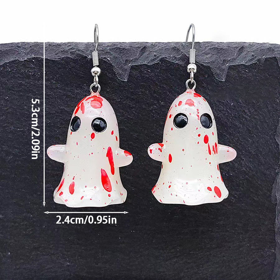 1 Pair Halloween Glow-in-the-Dark Ghost Earrings - Gothic Resin Dangle Earrings with Red Irregular Dot Design, Random Size & Position for Women, Halloween Party & Casual Attire, Festive Accessories, Glowindark Feature, Durabl