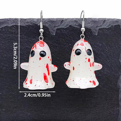 1 Pair Halloween Glow-in-the-Dark Ghost Earrings - Gothic Resin Dangle Earrings with Red Irregular Dot Design, Random Size & Position for Women, Halloween Party & Casual Attire, Festive Accessories, Glowindark Feature, Durabl