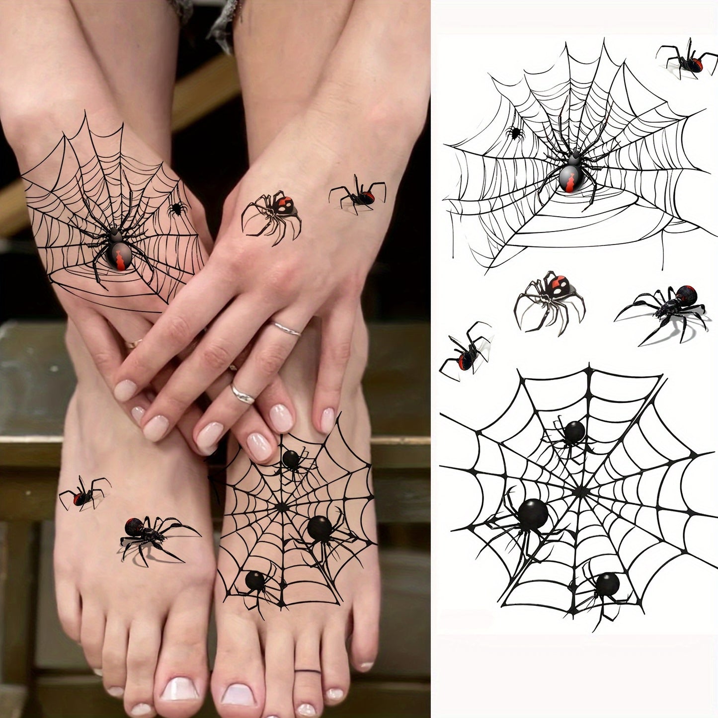 1 Sheet Realistic Waterproof Temporary Tattoos, Spider Web and Spiders Design, Long-Lasting Fake Sleeve Tattoo Stickers for Adults, Oblong Shape, Arm, Thigh, Leg, Forearm, Shank Body Art Decor