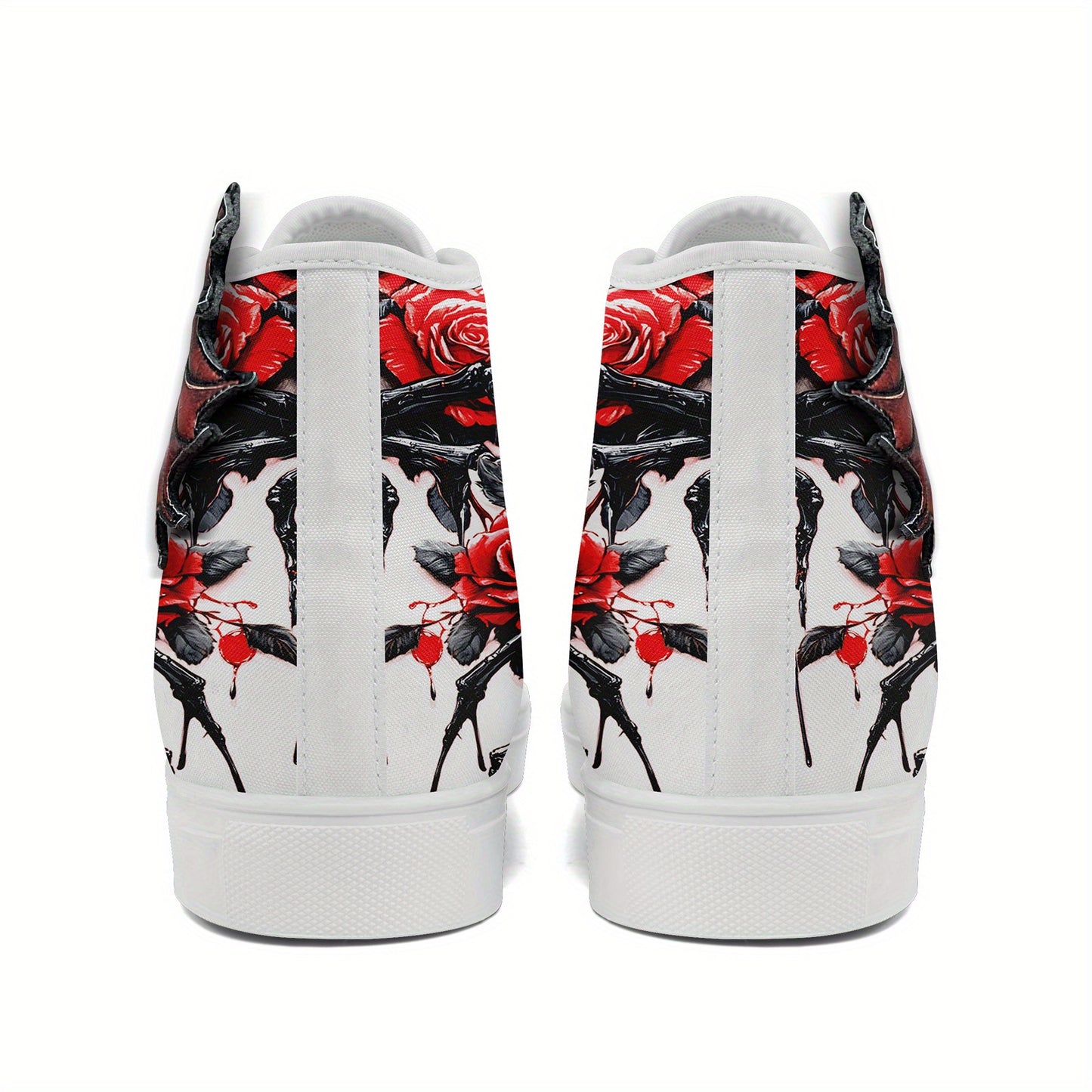 [Gothic Punk Sneakers] Gothic Punk Sneakers for Men - High-Top Shoes with 3D Red Flame Skull & Wing Design | Lace-Up Closure for Halloween, Gothic Parties, Everyday Streetwear | All-Season Comfortable, Casual Sport, Horror Ae