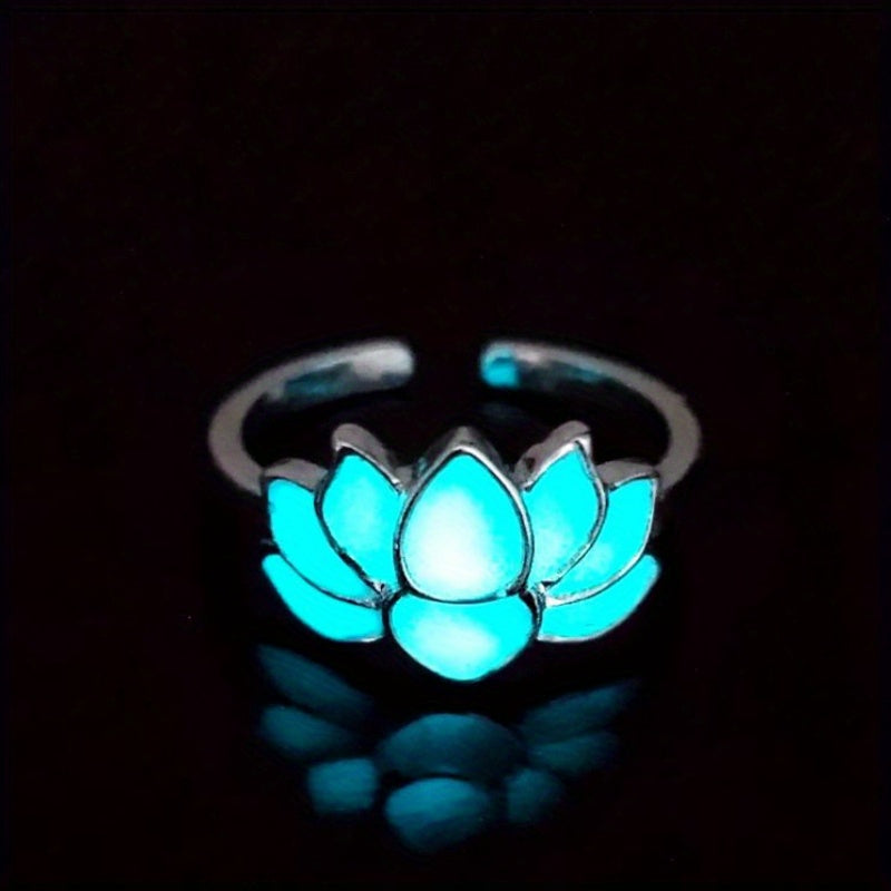 Glow-in-the-Dark for Lotus Flower Ring for Men & Women - Elegant Black & Blue Faux Design, Fashionable Accessory for Festivals, Festival Jewelry|Glamorous Accessory|Alloy Construction, for Lotus Flower Jewelry