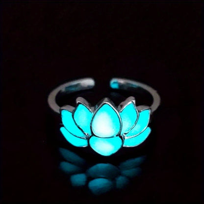 Glow-in-the-Dark for Lotus Flower Ring for Men & Women - Elegant Black & Blue Faux Design, Fashionable Accessory for Festivals, Festival Jewelry|Glamorous Accessory|Alloy Construction, for Lotus Flower Jewelry