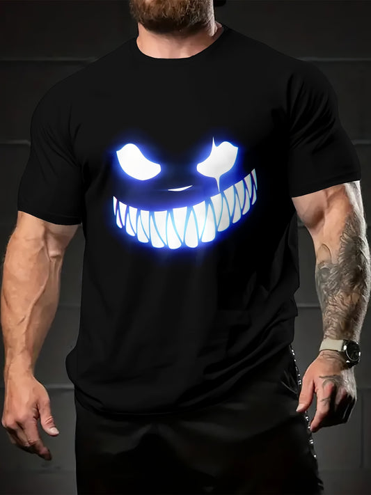 Men's Halloween T-Shirt - Glowing Eyes Horror Design - Lightweight, Breathable Fabric for Gym, Streetwear & Parties - Machine Washable Crew Neck Casual Top, Trendy Fashion, Durable Material, Must-Have for Urban Style Enthusia