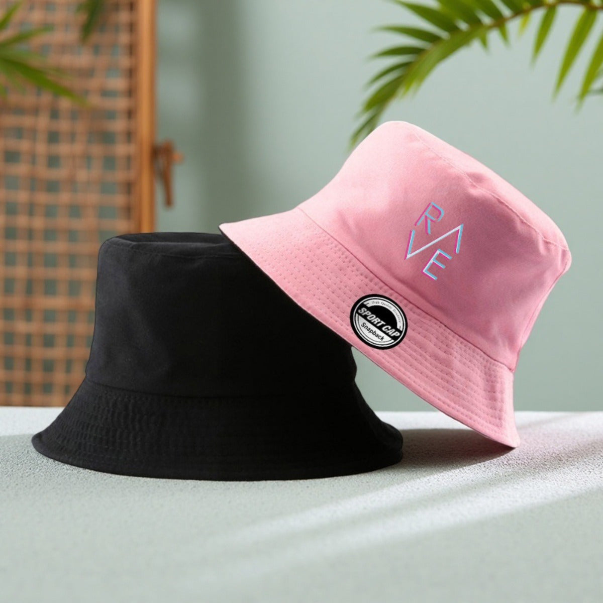1pc Rave Print Bucket Hat - Double-Sided Wearable Sun Hat for Men & Women, Black with Colorful "Rave" Design, Lightweight Polyester, Perfect for Basketball, Camping & Casual Outings, Casual Headwear | Vibrant Print Hat | Dura