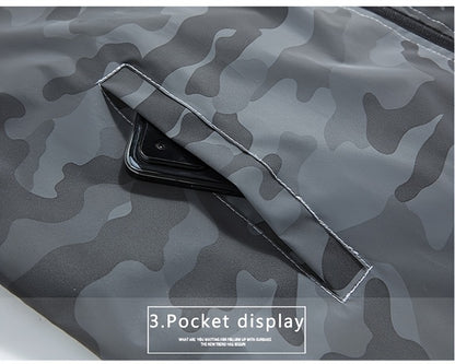 Men's Reflective Camo Soft Shell Jacket - Lightweight Polyester, Zip-Up Design with Flap Pockets, Gray Camouflage Pattern for Outdoor Activities, Running, Training, Hiking & Cycling - Perfect for Casual Wear