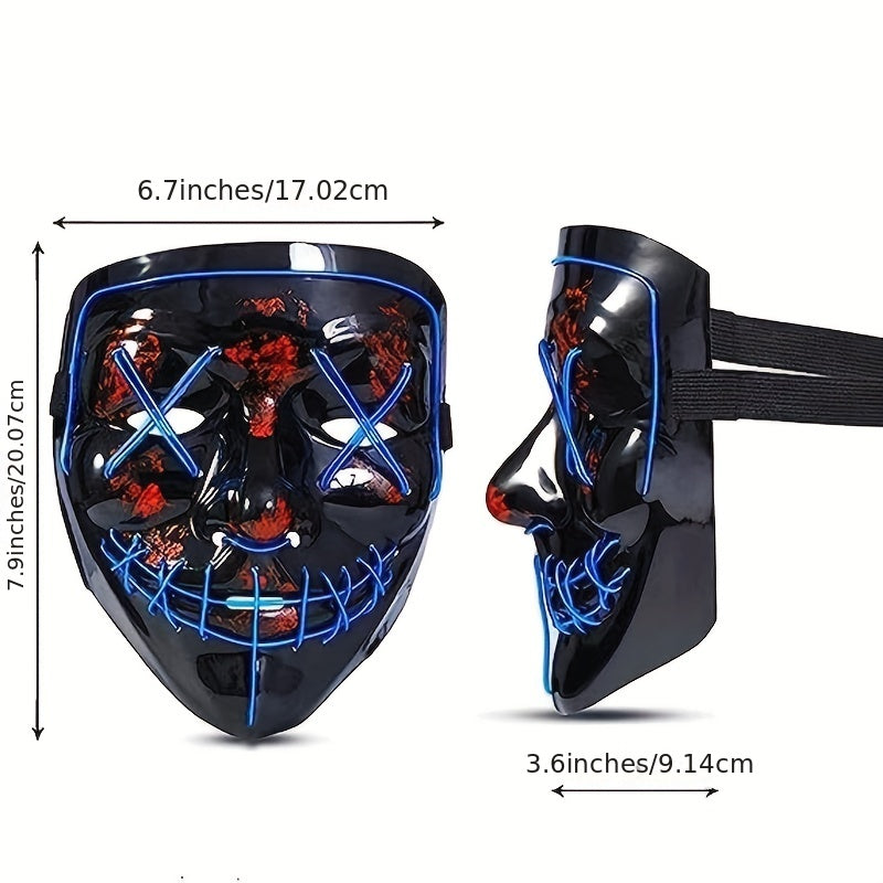 [LED Halloween Mask] 1pc LED Halloween Mask - Motion Sensor, Neon Glow, Sound-Activated Lighting, PVC Horror Face Mask for Adults/Teens, Compatible with Halloween, Haunted Houses, Clubs, Festive Celebration, Glowing Effect, H