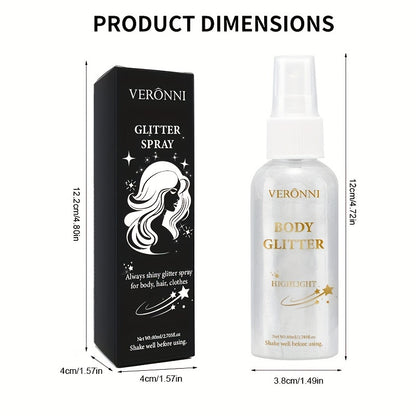 Glitter Highlighter spray, face body collarbone hair spray, Holiday party highlighter spray