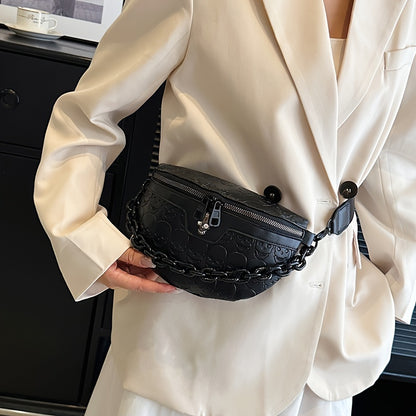 [Skull Crossbody Bag] Skull Embossed Women's Black Crossbody Bag | Versatile Shoulder & Waist Purse with Zipper Closure, Polyester Lining | Perfect for Halloween or Everyday Use, Halloween Accessories