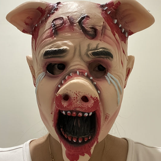 [Halloween] 1pc Realistic Horror Pig Mask - One-Size-Fits-Most Adults With Bloody Wounds, Menacing Eyes - Latex Halloween Costume Mask For Horror Parties, Halloween Costumes, Themed Events - Scary Pig Face Makeup Prop, Hallow
