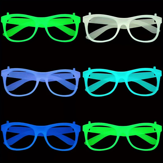 6 Pairs Glow-in-the-Dark Neon Party Glasses - UV Activated Round Plastic Frames for Bars, KTVs, Weddings & Birthdays | No Battery Needed Illuminating Photo Props & Group Accessories, Bar Accessories, Vibrant Eyewear Style, Lu