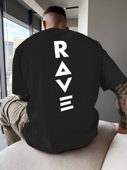 Men's Trendy Summer Short-Sleeve T-Shirt with "Rave" Graphic Print - Breathable, Versatile Round Neck Tee for Beach Vacations & Casual Wear, Breathable Clothing | Relaxed Fit Shirt | Comfortable Fabric, Shirts for Summer