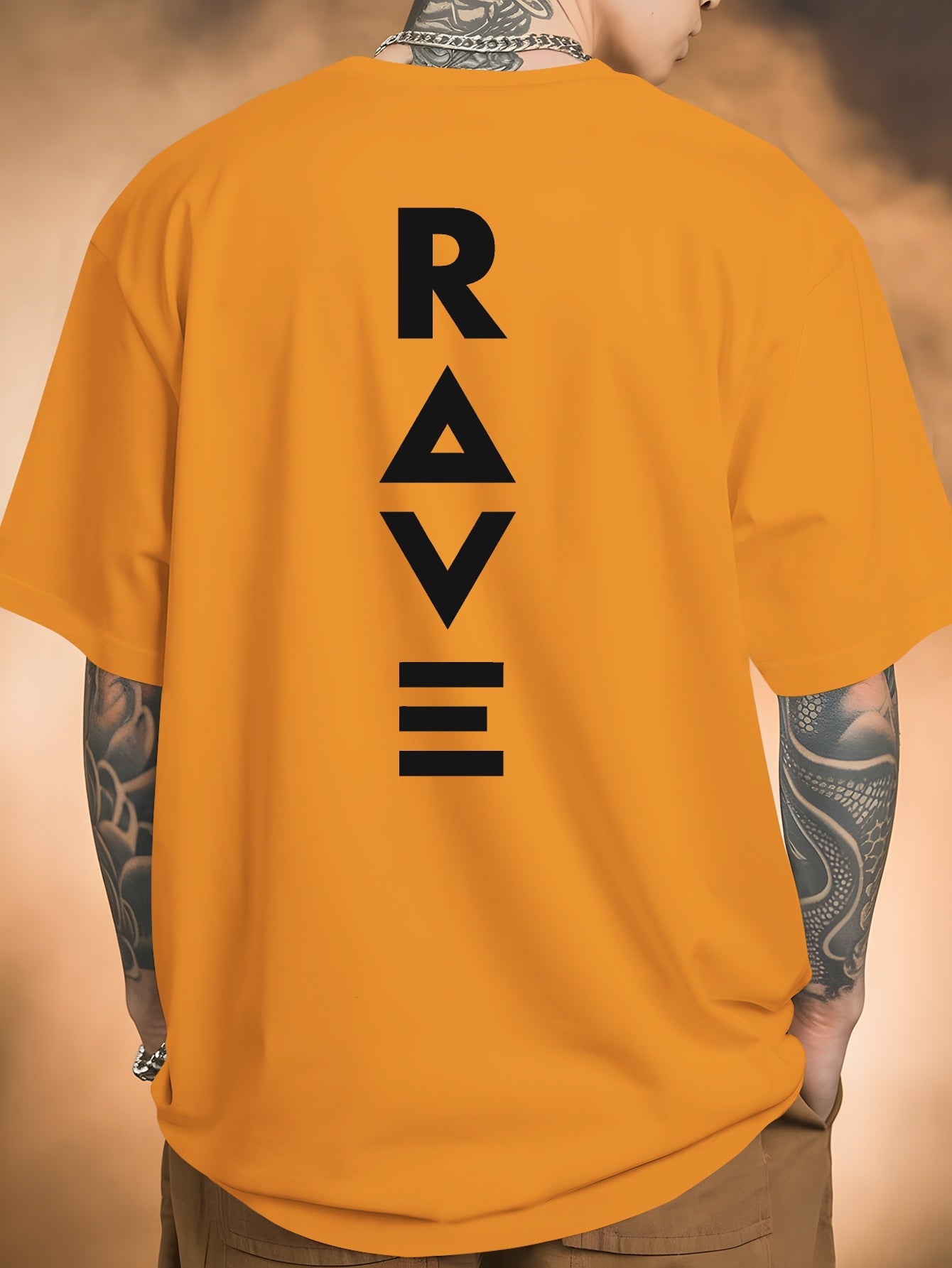 Men's Trendy Summer Short-Sleeve T-Shirt with "Rave" Graphic Print - Breathable, Versatile Round Neck Tee for Beach Vacations & Casual Wear, Breathable Clothing | Relaxed Fit Shirt | Comfortable Fabric, Shirts for Summer