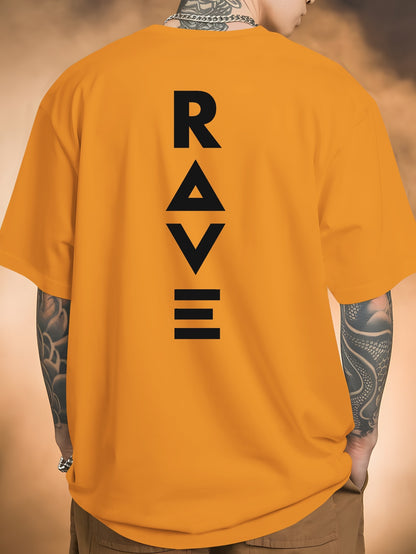 Men's Trendy Summer Short-Sleeve T-Shirt with "Rave" Graphic Print - Breathable, Versatile Round Neck Tee for Beach Vacations & Casual Wear, Breathable Clothing | Relaxed Fit Shirt | Comfortable Fabric, Shirts for Summer