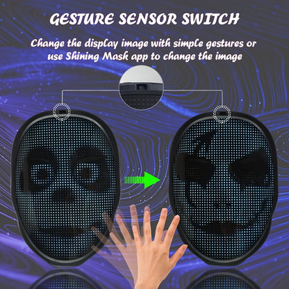 Party LED Light Mask Gesture Sensing Intelligent Display LED Mask Face Mask App Control Pretend Playful Face Mask Battery Powered Batteries Not Included Suitable for Makeup Parties, Christmas, Carnival and Themed Events, Hall