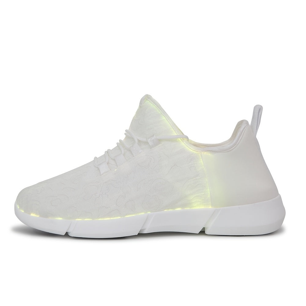 Solid Color Casual Flashing Luminous Sneakers, Lace Up Breathable Low-top Sporty Trainers, LED Rechargeable Glowing Shoes