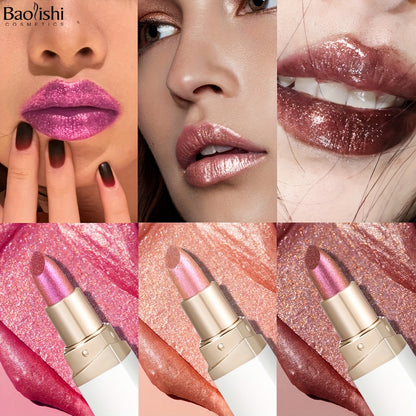BAOLISHI Chameleon Shiny Lipstick, Highly Pigmented Metallic Lipstick Shiny Gradient Color Long-lasting Makeup Sparkle For All Day For Music Festival