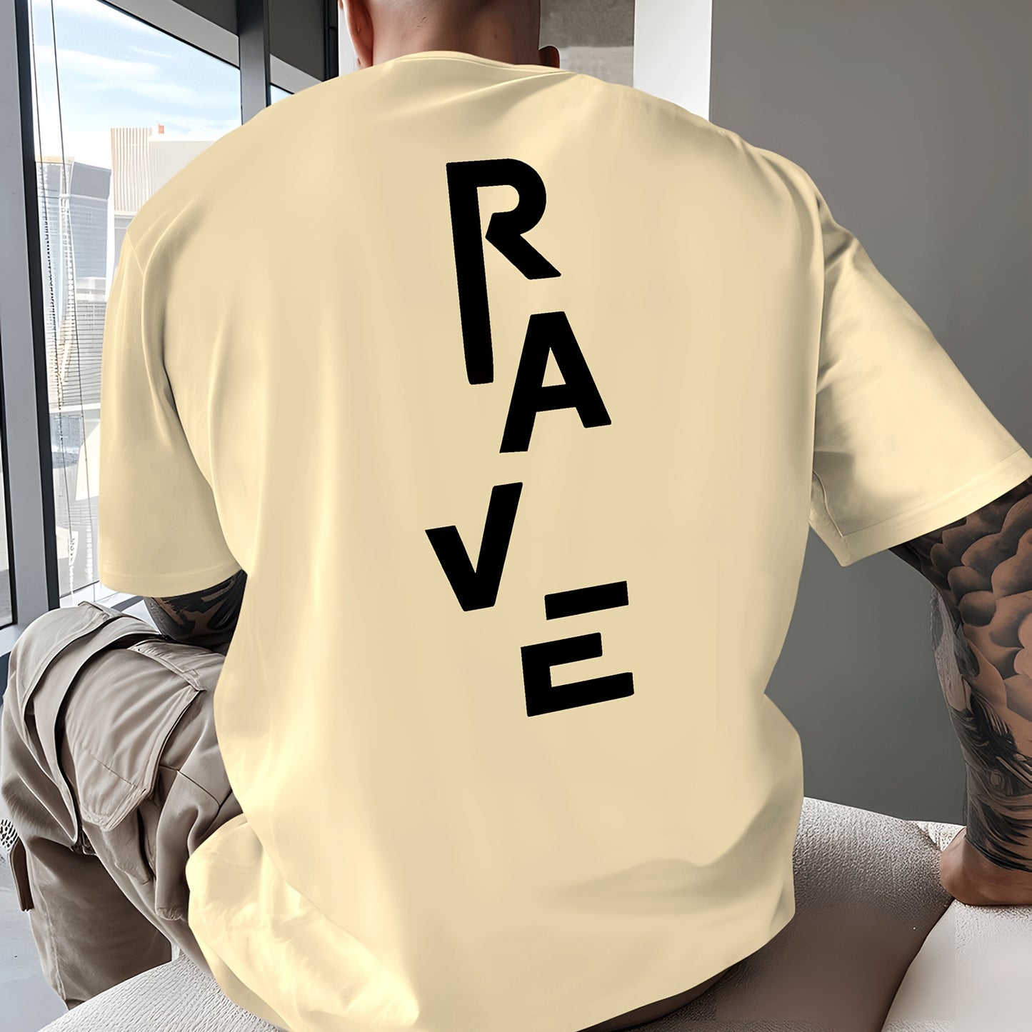 Men's Trendy Summer Short-Sleeve T-Shirt with "Rave" Graphic Print - Breathable, Versatile Round Neck Tee for Beach Vacations & Casual Wear, Breathable Clothing | Relaxed Fit Shirt | Comfortable Fabric, Shirts for Summer