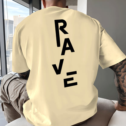 Men's Trendy Summer Short-Sleeve T-Shirt with "Rave" Graphic Print - Breathable, Versatile Round Neck Tee for Beach Vacations & Casual Wear, Breathable Clothing | Relaxed Fit Shirt | Comfortable Fabric, Shirts for Summer