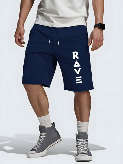 R V New Men's Summer Casual Shorts with RAVE Letter Print - Light Grey Regular Fit Outdoor Sports & Beach Vacation Shorts, American Fashion Trendy Lightweight Comfortable Design, Beach Vacation Apparel | Fashionable Casualwea