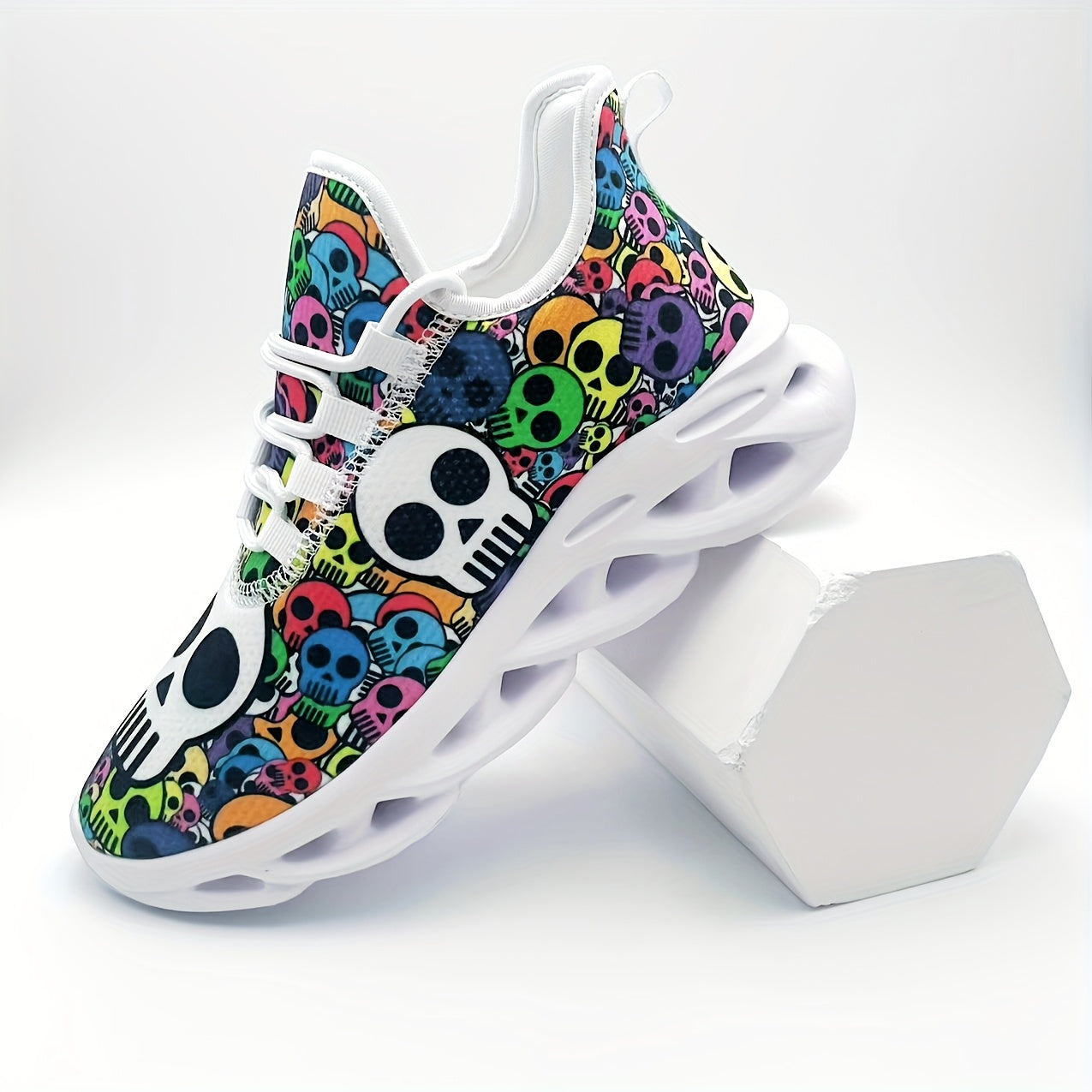 Stylish Skull Print Sneakers - Ultra-Breathable, Shock-Absorbing, Lightweight Running Shoes with EVA Insole for All-Season Comfort - Halloween-Inspired, Casual, Lace-up Athletic Footwear for Men