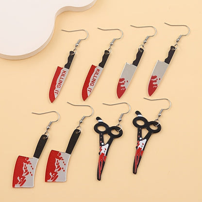 4 Pairs Halloween Blood Red Knife Earrings - Edgy Gothic Piercing looks, Lightweight Acrylic Statement Jewelry for Women, Halloween Party Costume Accessories, Everyday Goth Piercings - Gift for Horror Fans, Halloween Decorati
