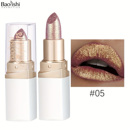 BAOLISHI Chameleon Shiny Lipstick, Highly Pigmented Metallic Lipstick Shiny Gradient Color Long-lasting Makeup Sparkle For All Day For Music Festival